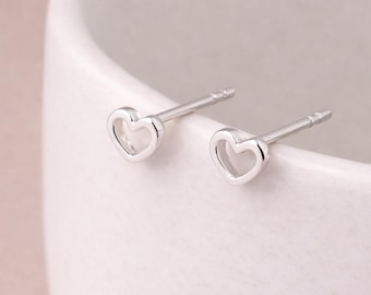 Sterling Silver Cut Out Open Micro Heart Stud Earrings – 4mm