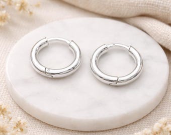 Chunky Sterling Silver Hinged Huggie Hoop Earrings – 20mm