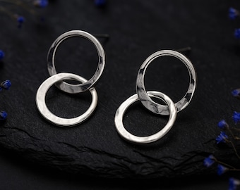 Sterling Silver Moving Linked Hoop Earrings