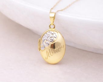 Personalised 9ct Mixed Yellow Gold Oval Mum Locket Necklace with Photos