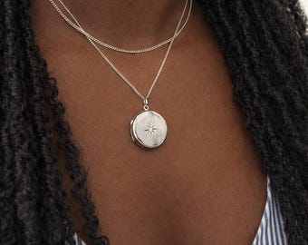 Personalised Sterling Silver Round Star Locket with Photos