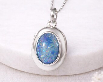 Personalised Sterling Silver Opal Triplet Gemstone Locket Necklace With Photos