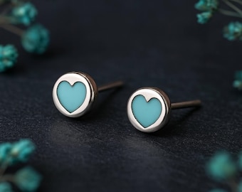 Sterling Silver Turquoise Heart Stud Earrings