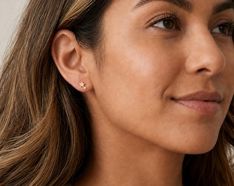 Boucles d'oreilles à clous double étoile en argent sterling plaqué or