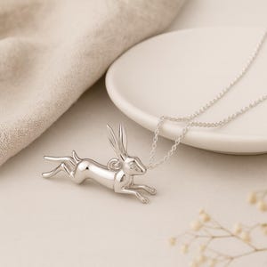 Leaping Hare Pendant • Sterling Silver Running Rabbit Necklace • Personalised Wildlife Charm Jewellery Gift for Nature Lovers