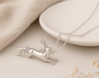 Leaping Hare Pendant • Sterling Silver Running Rabbit Necklace • Personalised Wildlife Charm Jewellery Gift for Nature Lovers