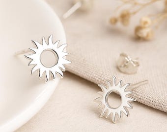 Sterling Silver 'You are my Sunshine' Sun Stud Earrings