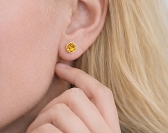 Gold Plated Sterling Silver November Birthstone Stud Earrings – 7mm