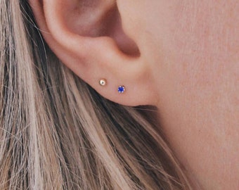 Mini Sterling Silver Sapphire CZ Stud Earrings