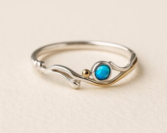 Molten Sterling Silver Blue Opal Solitaire Ring