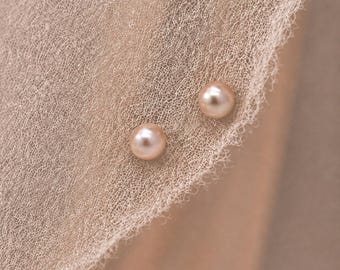 Sterling Silver Pale Blush Pink Freshwater Pearl Stud Earrings