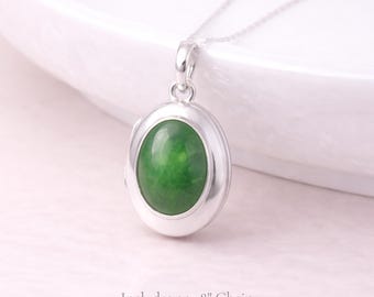 Personalised Sterling Silver Nephrite Jade Gemstone Photo Locket Necklace