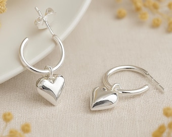 Sterling Silver Half Hoop Earrings With Heart Charm