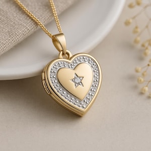 Medalhão personalizado em forma de coração com diamantes em ouro maciço de 9 quilates