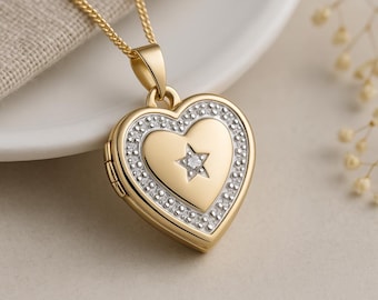 Personalised Solid 9ct Gold Diamond Heart Locket
