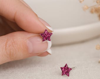 Sterling Silver Pink Star Stud Earrings – 5mm