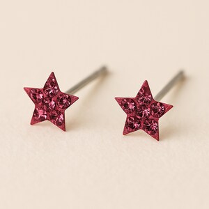 Tiny Sterling Silver Pink Twinkling Star Stud Earrings