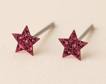 Tiny Sterling Silver Pink Twinkling Star Stud Earrings