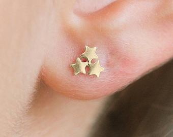 18ct Gold Plated Star Trio Stud Earrings