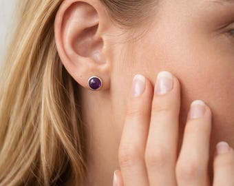 Sterling Silver Amethyst Stud Earrings – 6mm