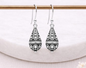 Sterling Silver Teardrop Filigree Balinese Drop Earrings – 9mm
