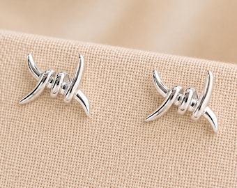 Sterling Silver Barbed Wire Stud Earrings – 7mm x 9mm