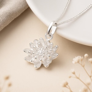 Sterling Silver Chrysanthemum Pendant: November Birth Flower Necklace