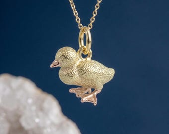 Personalised Tiny Duckling Pendant Necklace in Gold Plated Sterling Silver