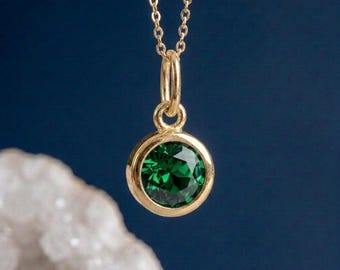 Tiny Personalised May Emerald Birthstone Pendant Necklace In Gold Plated Sterling Silver