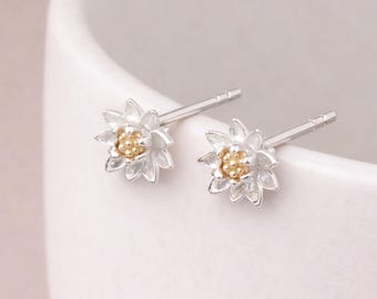 Sterling Silver And Gold July Birth Flower Stud Earrings – 8mm