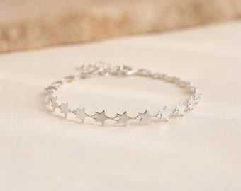 Personalised Adjustable Flat Star Bracelet in Sterling Silver