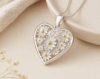 Personalised Sterling Silver Daisy Heart Locket