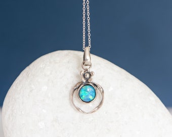 Sterling Silver Blue Opal Flower Necklace