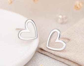 Sterling Silver Open Heart Stud Earrings