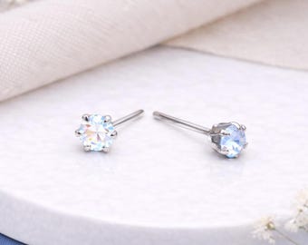 Sterling Silver Opal Micro Stud Earrings – 3mm