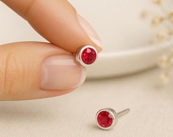 Sterling Silver Ruby Stud Earrings: July Birthstone, 7mm