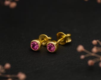 Gold Plated Sterling Silver October Tourmaline Birthstone Stud Earrings