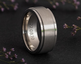 Mens Personalised Classic Silver Steel Spinner Ring