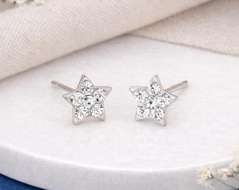 Sterling Silver Sparkling Star Stud Earrings – 5mm