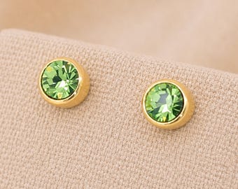 7mm Gold Plated Sterling Silver Peridot Cz Stud Earrings