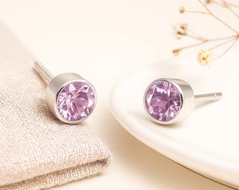 June Birthstone Stud Earrings • Sterling Silver Light Amethyst CZ Studs • Gift for Her • Dainty Sparkle Jewellery •
