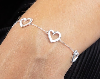 Adjustable Sterling Silver Open Heart Bracelet