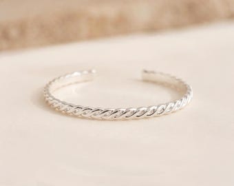 Adjustable Twisted Braid Cuff Bangle Bracelet with Sterling Silver Plating