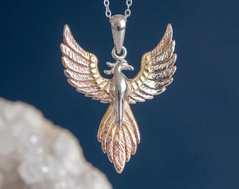 Personalised Phoenix Pendant Necklace in Mixed Gold Plated Sterling Silver