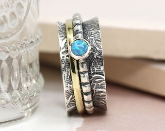 Personalised Sterling Silver Tropical Opal Spinner Ring