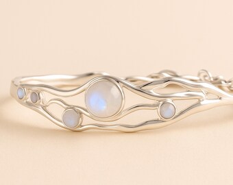 Molten Sterling Silver Rainbow Moonstone Bangle