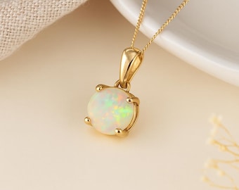 Ethiopian Opal Drop Pendant • Natural October Birthstone • Personalised 9ct Gold Dainty Gemstone Necklace Charm • Birthday Gift for Her