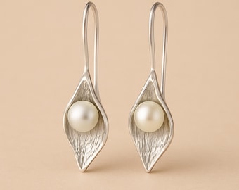 Molten Sterling Silver Freshwater Pearl Drop Earrings