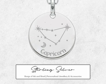 Personalised Capricorn Constellation Necklace in Sterling Silver, Zodiac Necklace, Hand Drawn Constellation, Capricorn Astrological Sign