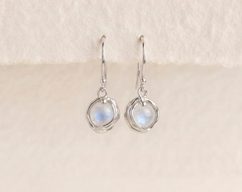 Rainbow Moonstone Drop Earrings in Molten Sterling Silver